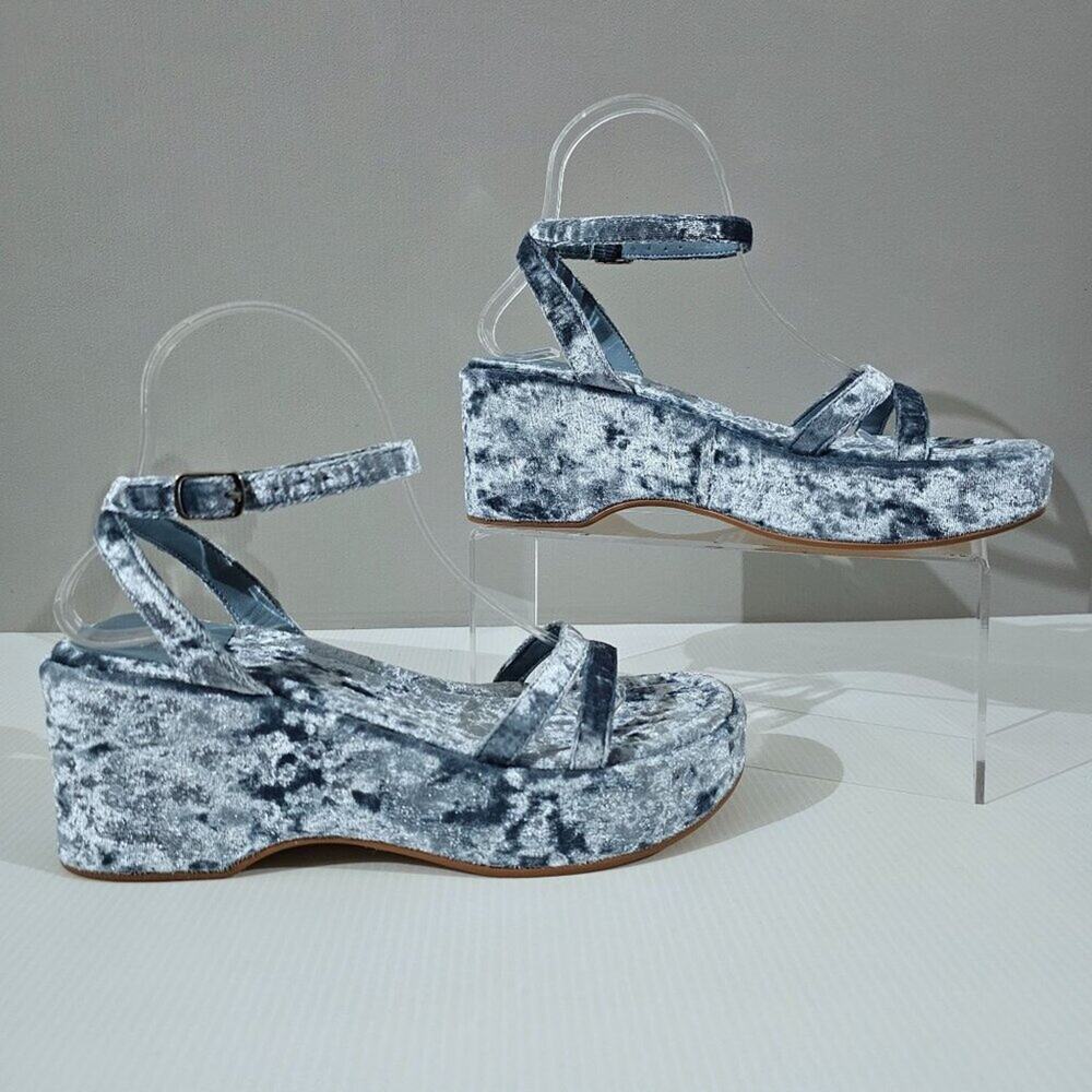 Jeffrey Campbell Activate Platform Sandal Womens 8 Blue Crushed Velvet Heels NEW - Picture 3 of 13